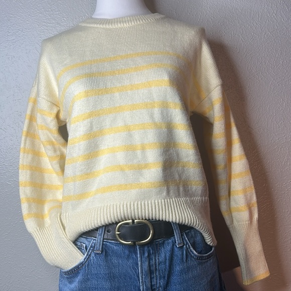 Philosophy Preppy Yellow Tonal Striped Crew Neck Soft Knit Sweater Women’s Sz M - Picture 1 of 16